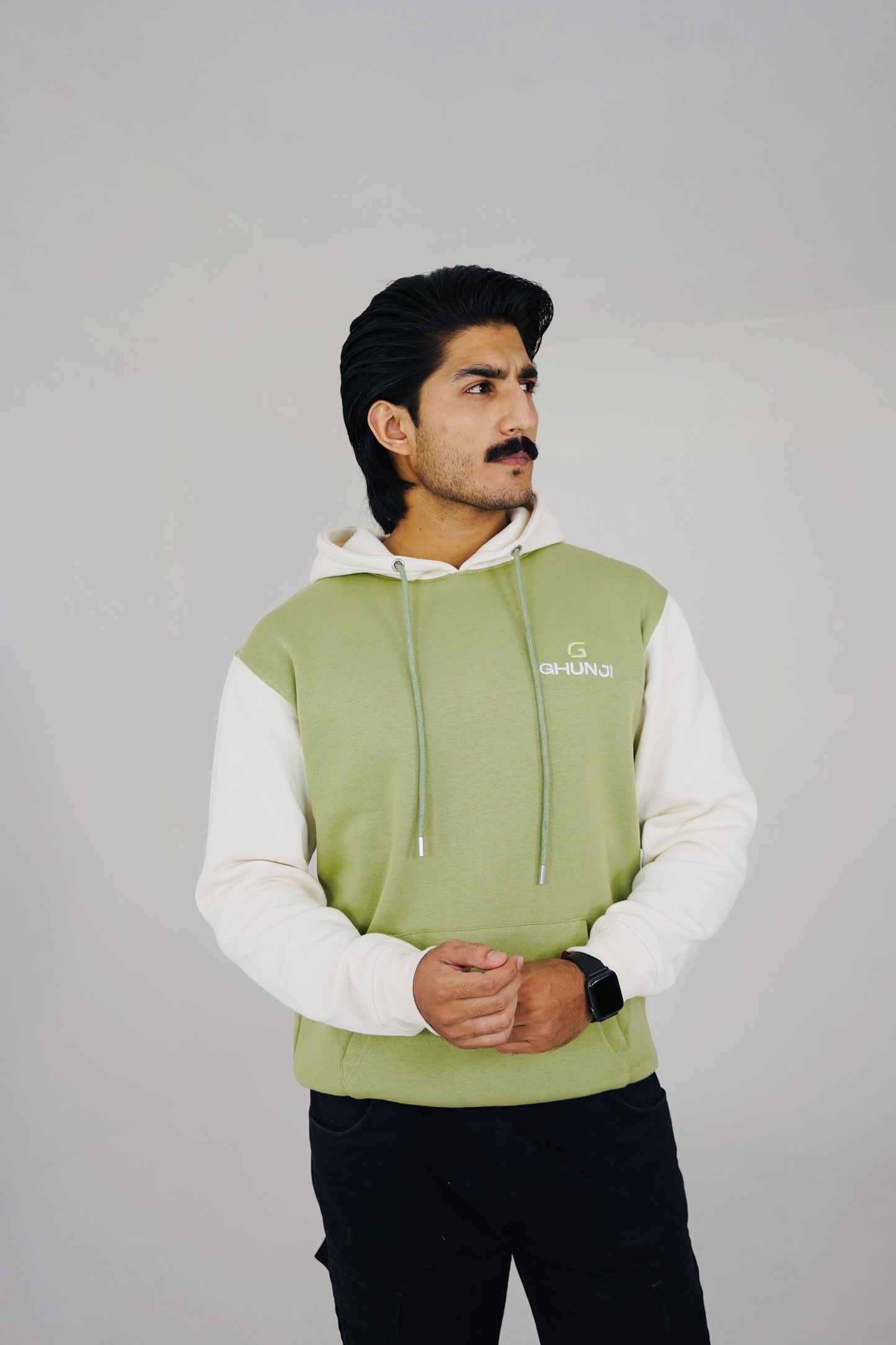 SAGE GREEN & CREAM TWO-TONE PULLOVER HOODIE