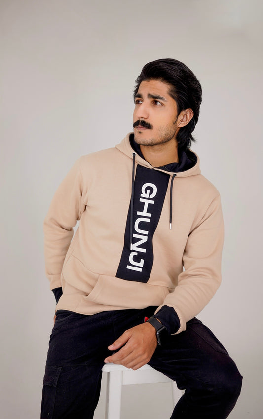 MAGIC BEIGE &  BLACK PULLOVER CONTRAST HOODIE FOR MEN