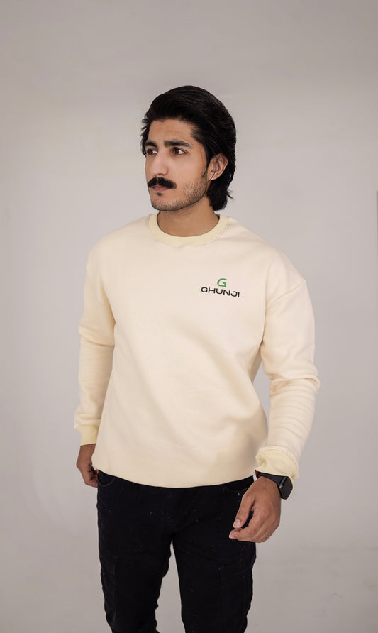 GHUNJI UNISEX BEIGE CREWNECK SWEATSHIRT